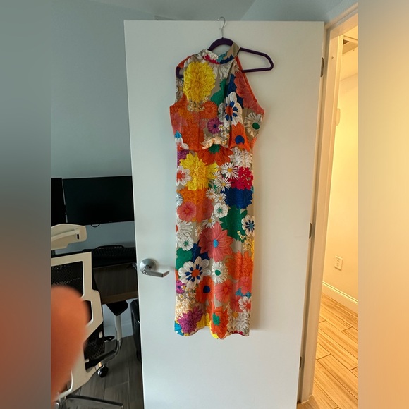 Lilipretty Floral Print Halter Neck Elastic Waist Party Maxi Dress - Picture 4 of 7